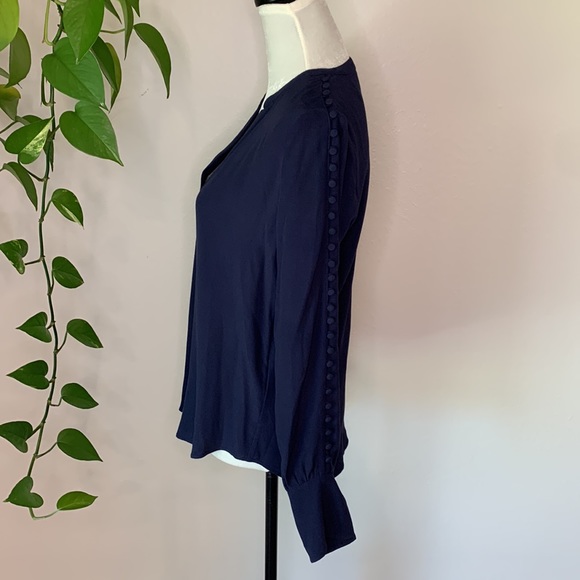 Joie Abe Button Embellished Crepe Long Sleeve Blouse in Midnight. - Picture 7 of 10